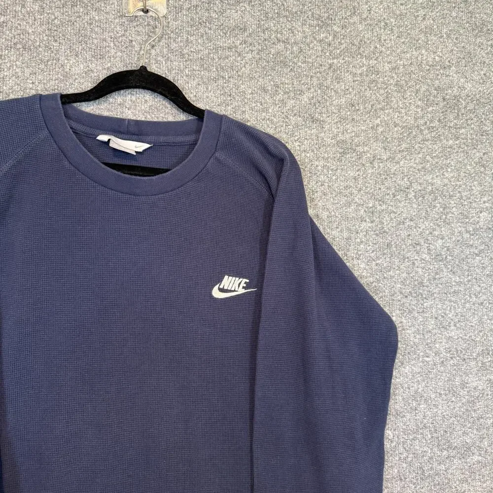 Nike Shirt Mens 2XL XXL Blue Vintage Waffle Knit Long‎ Sleeve Crewneck Y2K